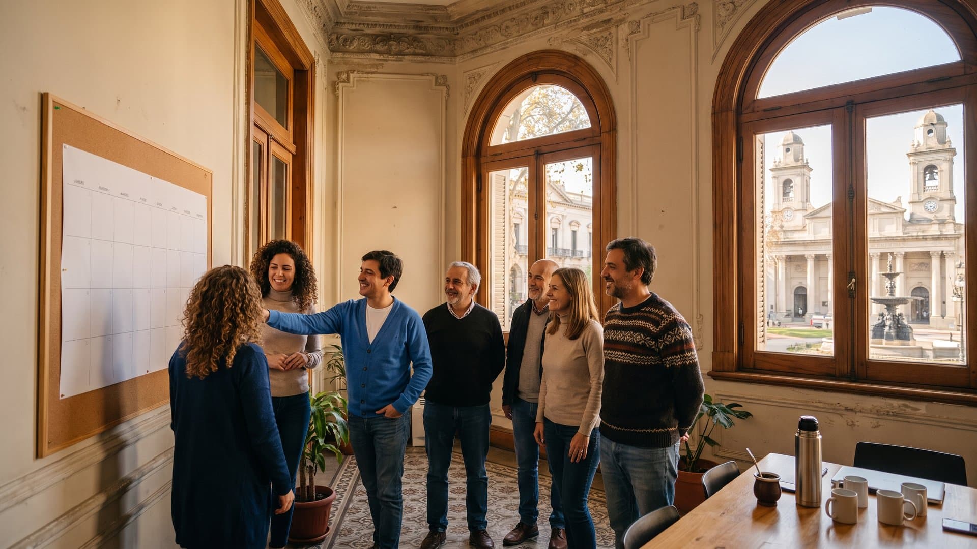 Equipo de una red de consultorios odontológicos en una sala de reuniones luminosa de Ciudad Vieja